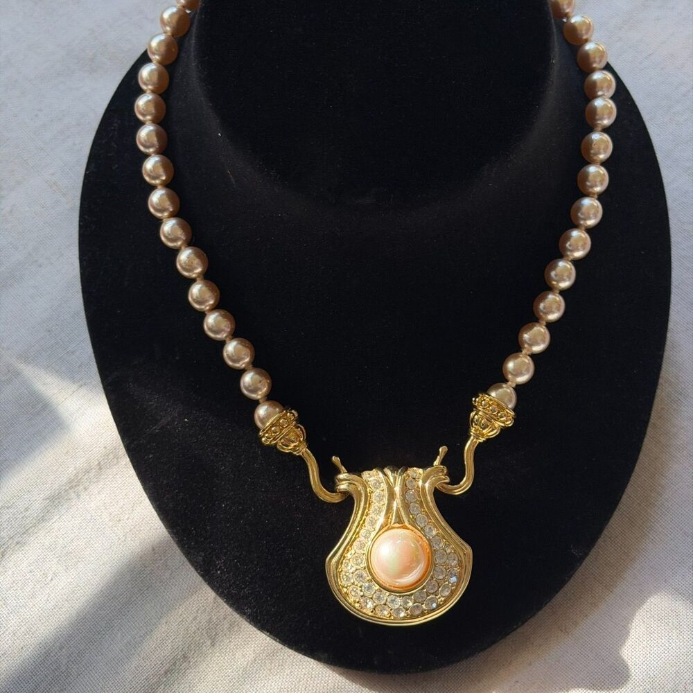 VTG Nolan Miller Portofino Faux Pearl Pendant Necklace Gold Tone Original Box